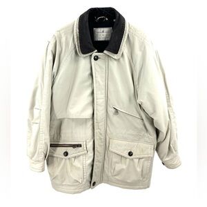 Towne London Fog Mens Coat Size M Tan Cream Brown Warm Barn Chore Cargo Jacket